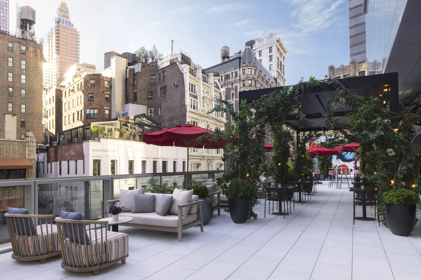 Rooftop terrace with city views